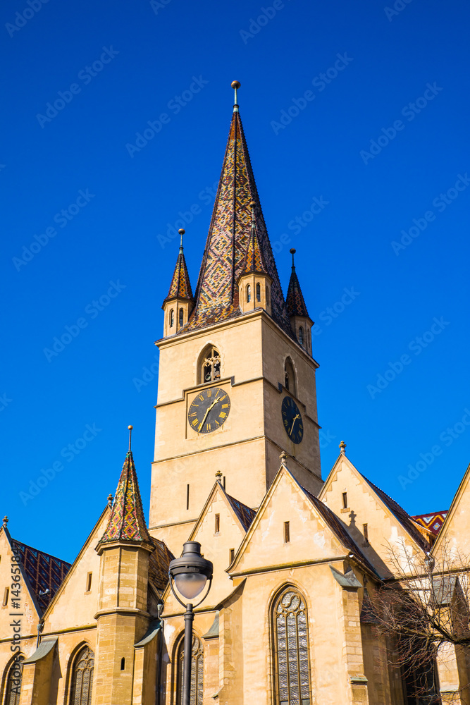 Sibiu, Romania. Sibiu transilvania medieval city architecture like a point of destination of touristic route.