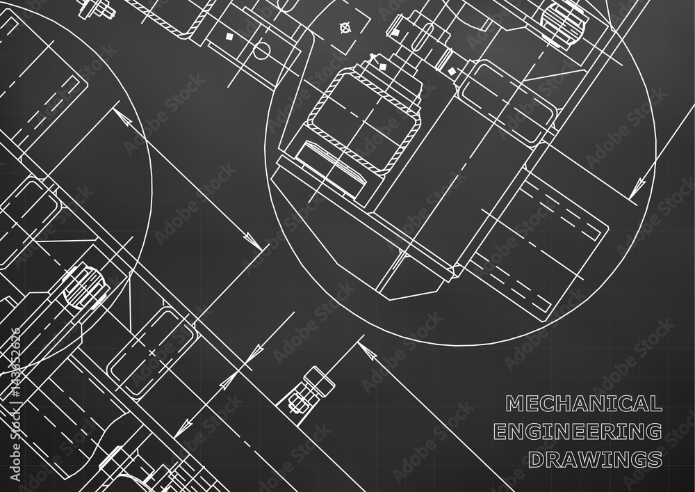 Fototapeta premium Mechanical Engineering drawing. Blueprints. Black. Grid
