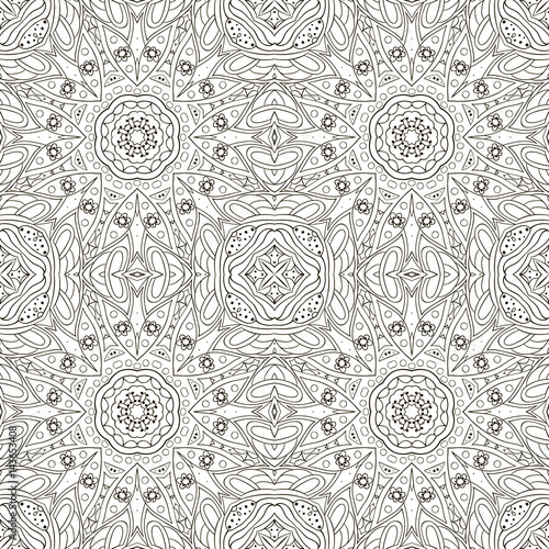 Seamless Mandala. Seamless oriental pattern. Doodle drawing. Hand drawing. Yoga, relaxation, floral coloring motifs