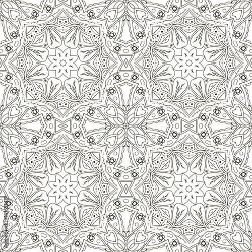 Seamless Mandala. Zentangl coloring. Seamless ornament for creativity. Oriental motifs. Relax, meditation. Flower