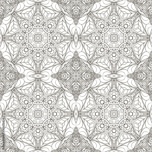 Seamless Mandala. Zentangl. Seamless coloring ornament for creativity. Oriental motifs. Relax, meditation. Flower
