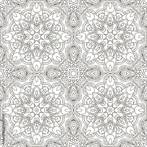 Seamless Mandala. Zentangl. Seamless coloring ornament for creativity. Oriental motifs. Relax, meditation