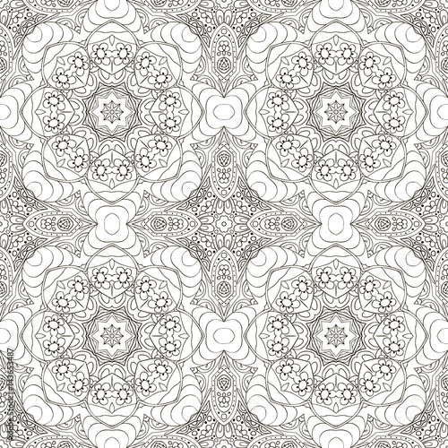 Seamless Mandala. Zentangl. Seamless ornament for creativity. Oriental coloring motifs. Relax, meditation. Flower