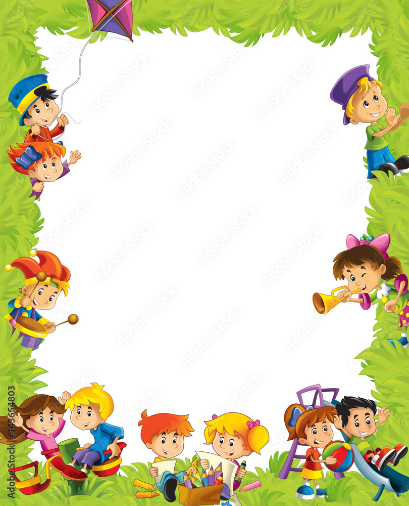 cartoon frame with children having fun playing cartoon frame with children having fun playing