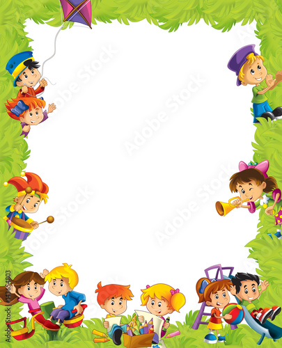 cartoon frame with children having fun playing