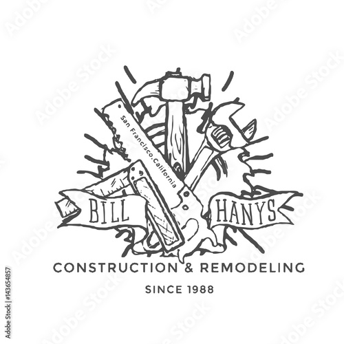 Construction Company Label and Badges. Vector