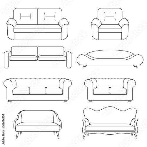 Sofa icon line set. Modern, vintage and retro sofa collection. Furniture outline symbols. Vector illustration.