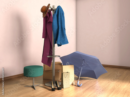 room hanger floor, boxes and shoes, umbrella © vipman4