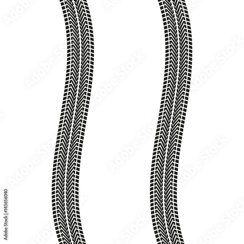 Tire tracks isolated on white background. Winding Tyre prints. Vector illustration.