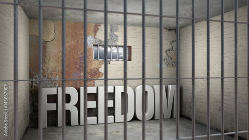 freedom in prison - symbolic 3D rendering concerning totalitarian systems