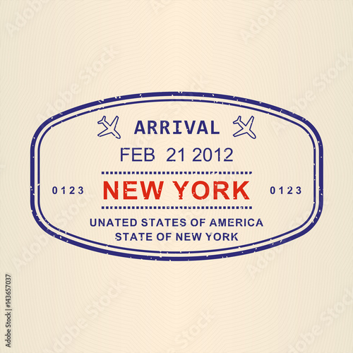 New York visa or arrival stamp from passport. New York travel stamp. Airport sign. Vector illustration.