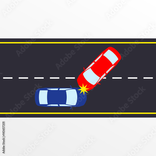 Car accident on the road. Two car crashes on the highway. Vector illustration.