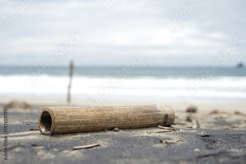 Dry bamboo stick pole in the sand on the beach