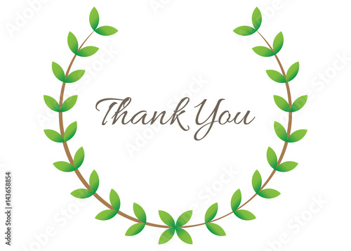 Obraz na płótnie Thank you card with green leaves wreath in isolated white background w salonie