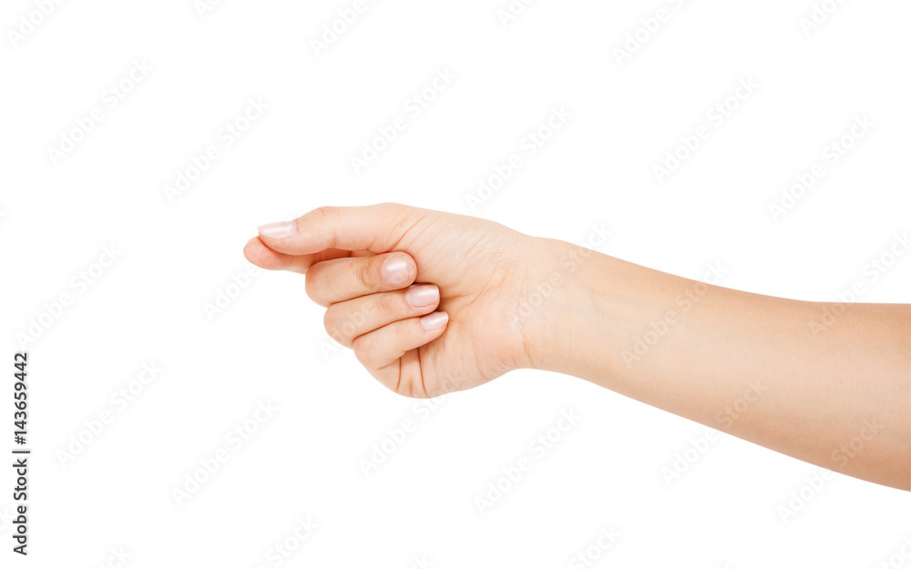 Woman hand on white background Woman hand on white background