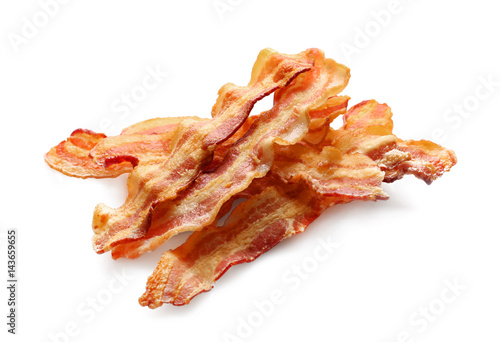 Tasty bacon slices, isolated on white