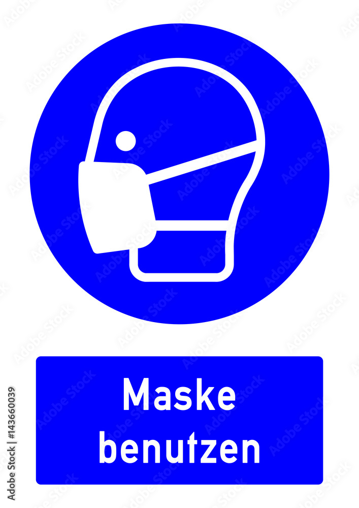 cshas506 CombiSignHealthAndSafety cshas - German / Gebotszeichen: Maske  benutzen - Mundschutz - Feinstaub - english / safety - mandatory action sign:  dust mask must be worn - DIN A2 A3 - g5174 Stock Illustration | Adobe Stock