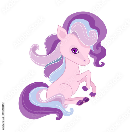 Illustration of a very cute unicorn in pink tones.