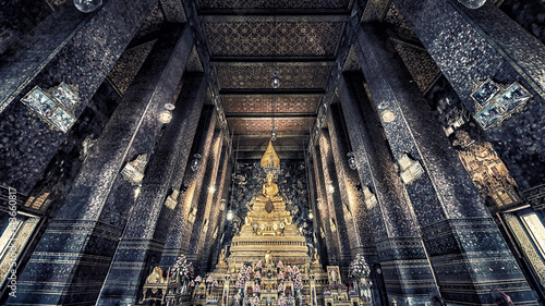 Interior of the ubosot of Wat Pho tmple in Bangkok photo