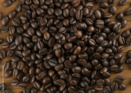 coffee beans on table wood background