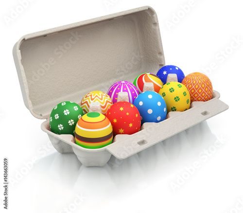 Canvas Print Colorful easter eggs in a carton package