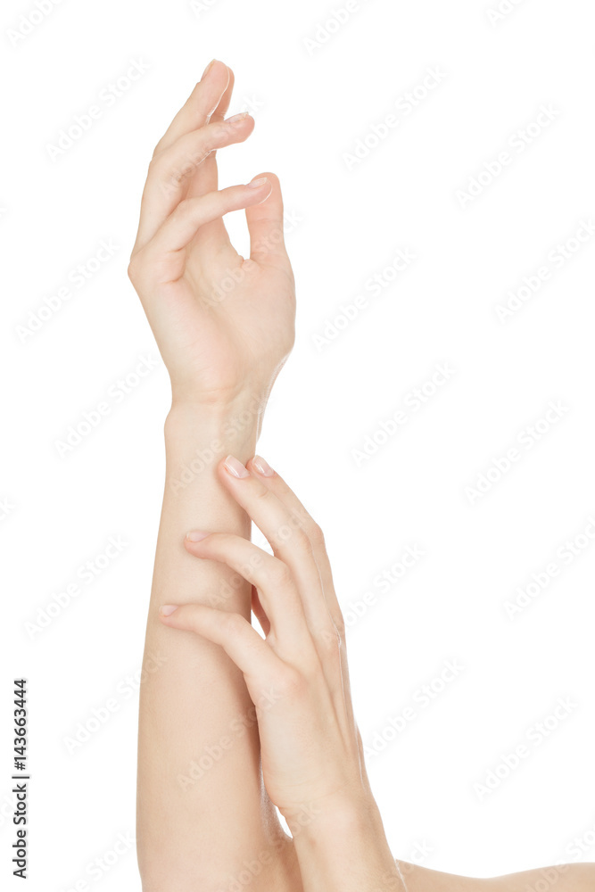 Nothing but soft. Studio shot of beautiful hands of a fresh-skinned model at the studio on white background copyspace on the side. Nothing but soft. Studio shot of beautiful hands of a fresh-skinned model at the studio on white background copyspace on the side.