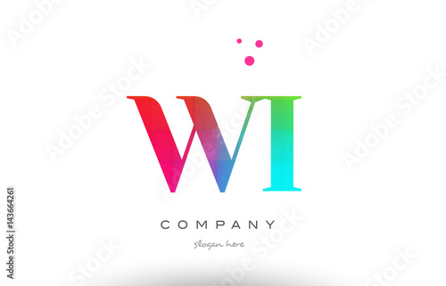 WI W I colored rainbow creative colors alphabet letter logo icon