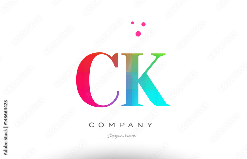 CK C K colored rainbow creative colors alphabet letter logo icon