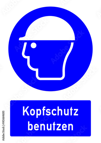 cshas504 CombiSignHealthAndSafety cshas - German / Gebotszeichen: Kopfschutz benutzen - Schutzhelm - english / safety - mandatory action sign: safety helmets must be worn - hard hat area - g5175 photo