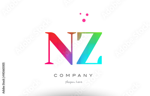 NZ N Z colored rainbow creative colors alphabet letter logo icon