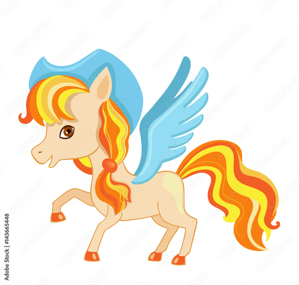 Illustration of a very cute red unicorn with a cowboy hat. Illustration of a very cute red unicorn with a cowboy hat.