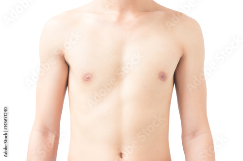 Closeup of body asian young man white background, health care and medical concept