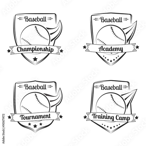 Set of baseball vector hand drawn emblems. Sport logo design.