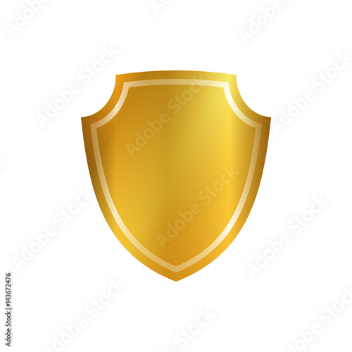 Free Download Gold shield shape icon. 3D golden emblem sign isolated on white background. Symbol of security, power, protection. Badge shape shield graphic design Vector illustration - GFXLoad