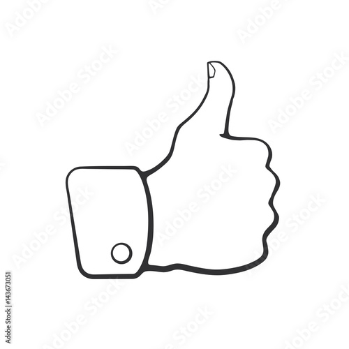 Vector illustration. Hand drawn doodle of thumb up symbol of like. Cartoon sketch. Decoration for greeting cards, posters, emblems, wallpapers