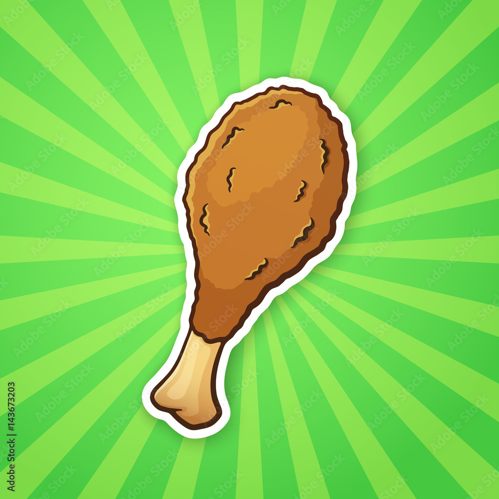 Vector illustration. Deep-fried chicken leg. Unhealthy and fast food.  Sticker in cartoon style with contour. Decoration for greeting cards,  patches, prints for clothes, badges, posters, menus Stock Vector | Adobe  Stock