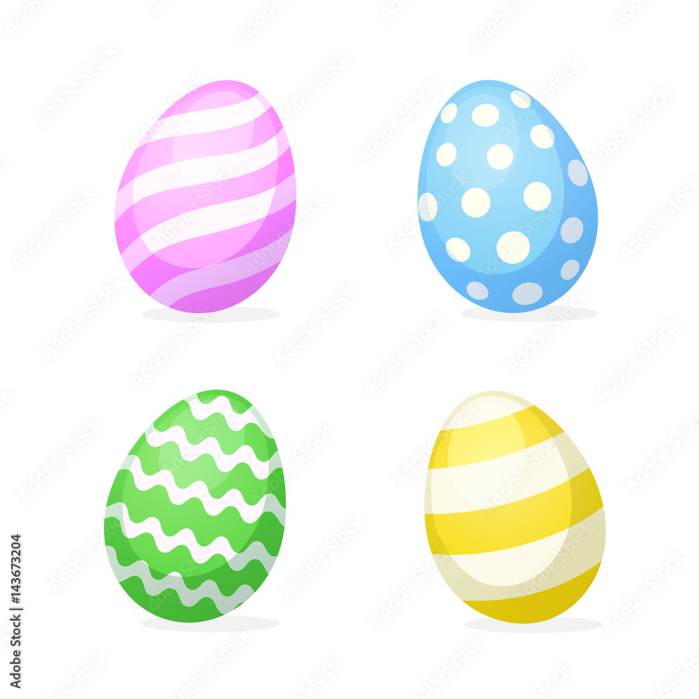 Vector illustration. Set of Easter eggs in flat style. Decoration for greeting cards, prints for clothes, posters Vector illustration. Set of Easter eggs in flat style. Decoration for greeting cards, prints for clothes, posters