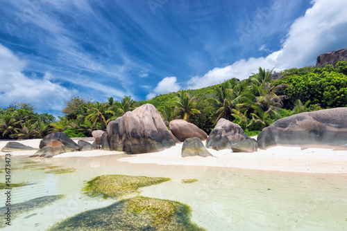 Paradise beach on Seychelles, Anse Source d'Argent, La Digue.