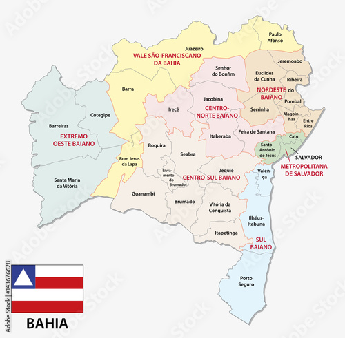 bahia administrative and political map with flag