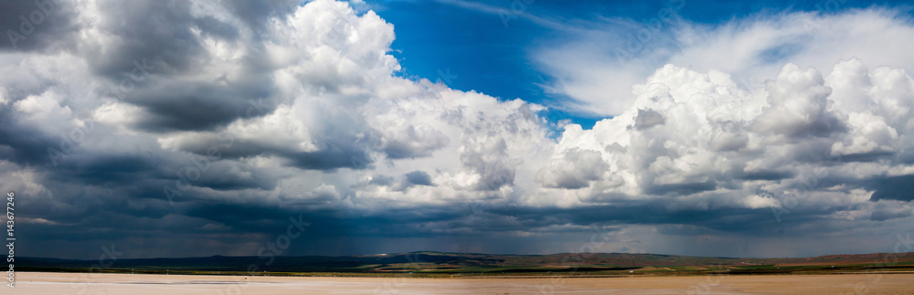 Panorama of beautiful sky with stormy clouds