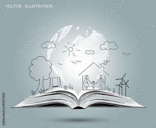Open book of happy family stories.
