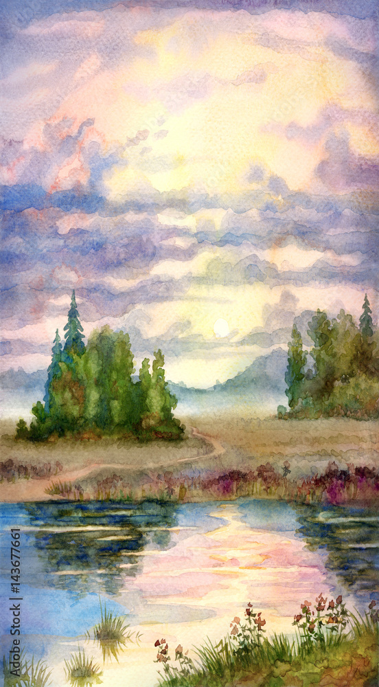 Fototapeta premium Sunset over lake