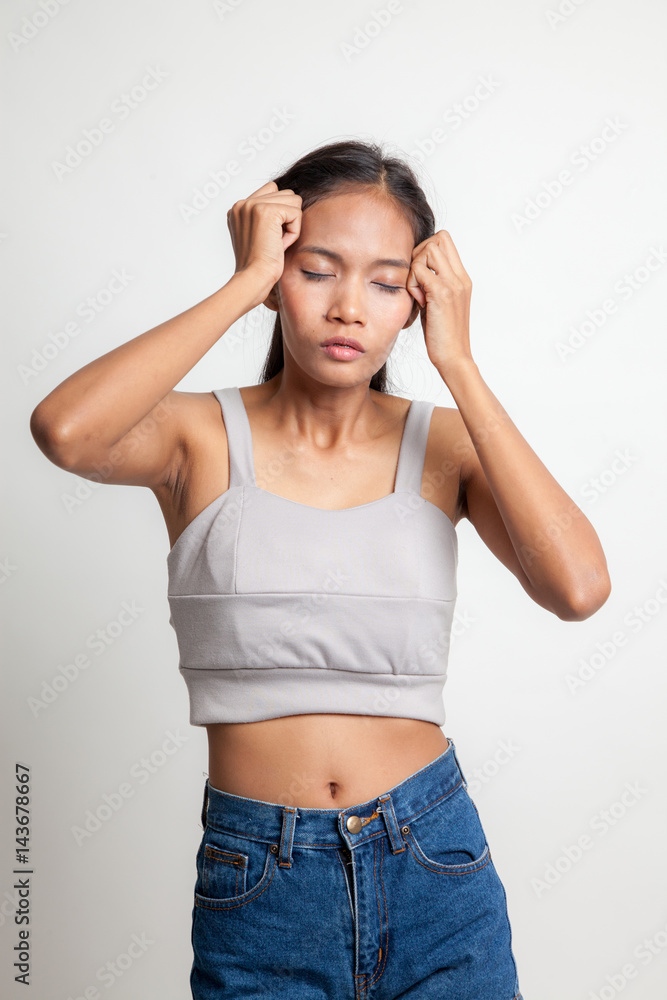 Young Asian woman got sick and headache. Young Asian woman got sick and headache.