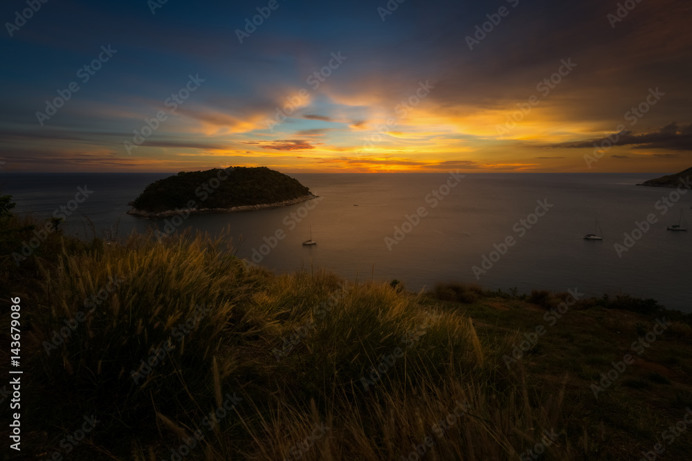 Andaman sea sky mountain at sunset time