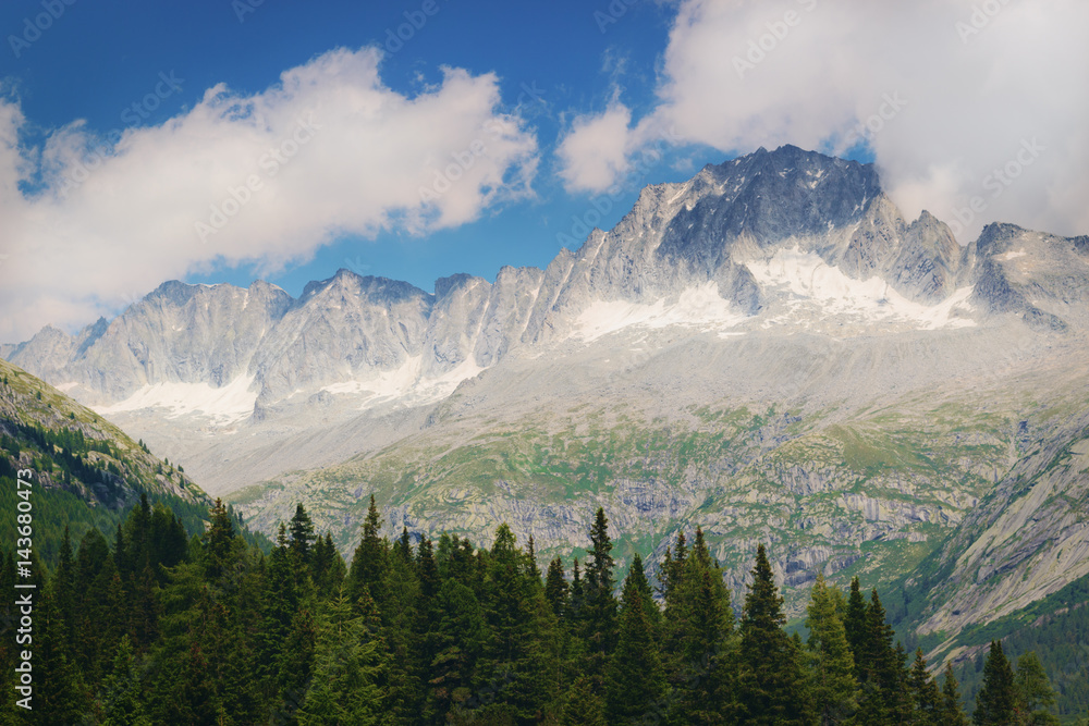 Peak of Care Alto (3462 m) in the National Park of Adamello Brenta from the Val di Fumo. Trentino Alto Adige, Italy