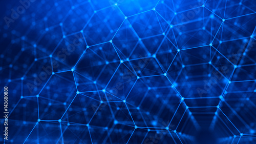 Concept of Network, internet communication - 3d hexagonal grid background. 3d illustration