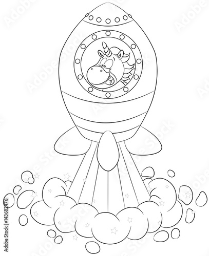 Niedliches Einhorn in Rakete Vektor Illustration