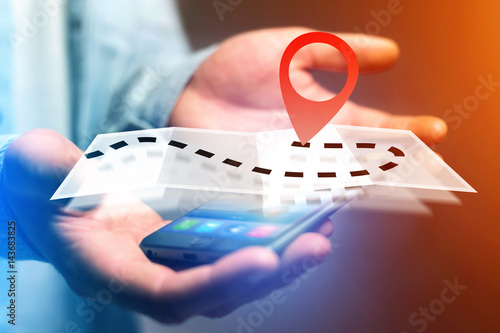 Φωτογραφία Concept of finding an itinerary on an online map - Technology concept