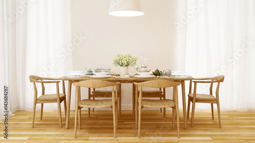 Dining room wooden style and clean design  - 3D Rendering © CHOTi