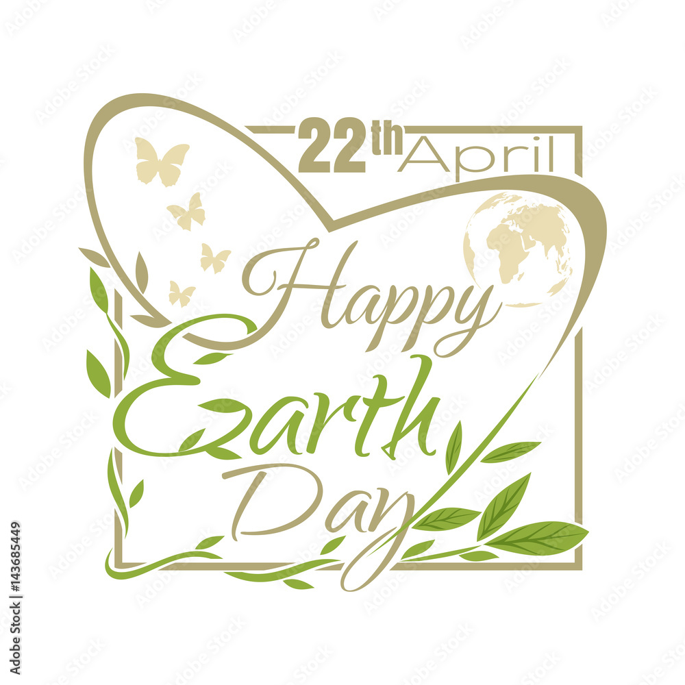 Happy Earth Day. 22 April. Typographic design poster for Earth Day. Vector illustration isolated on white background